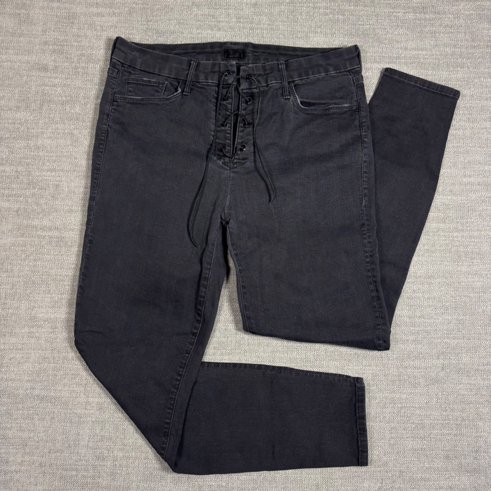 MOTHER High Waisted Lace Up Looker Ankle Jeans Black Size 32 USA Edgy Grunge